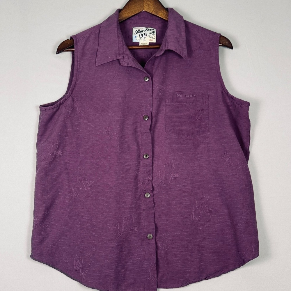 Big Dogs Shirt Women XL Purple NWOT Vintage 90s Y2K Silk Sleeveless Martini